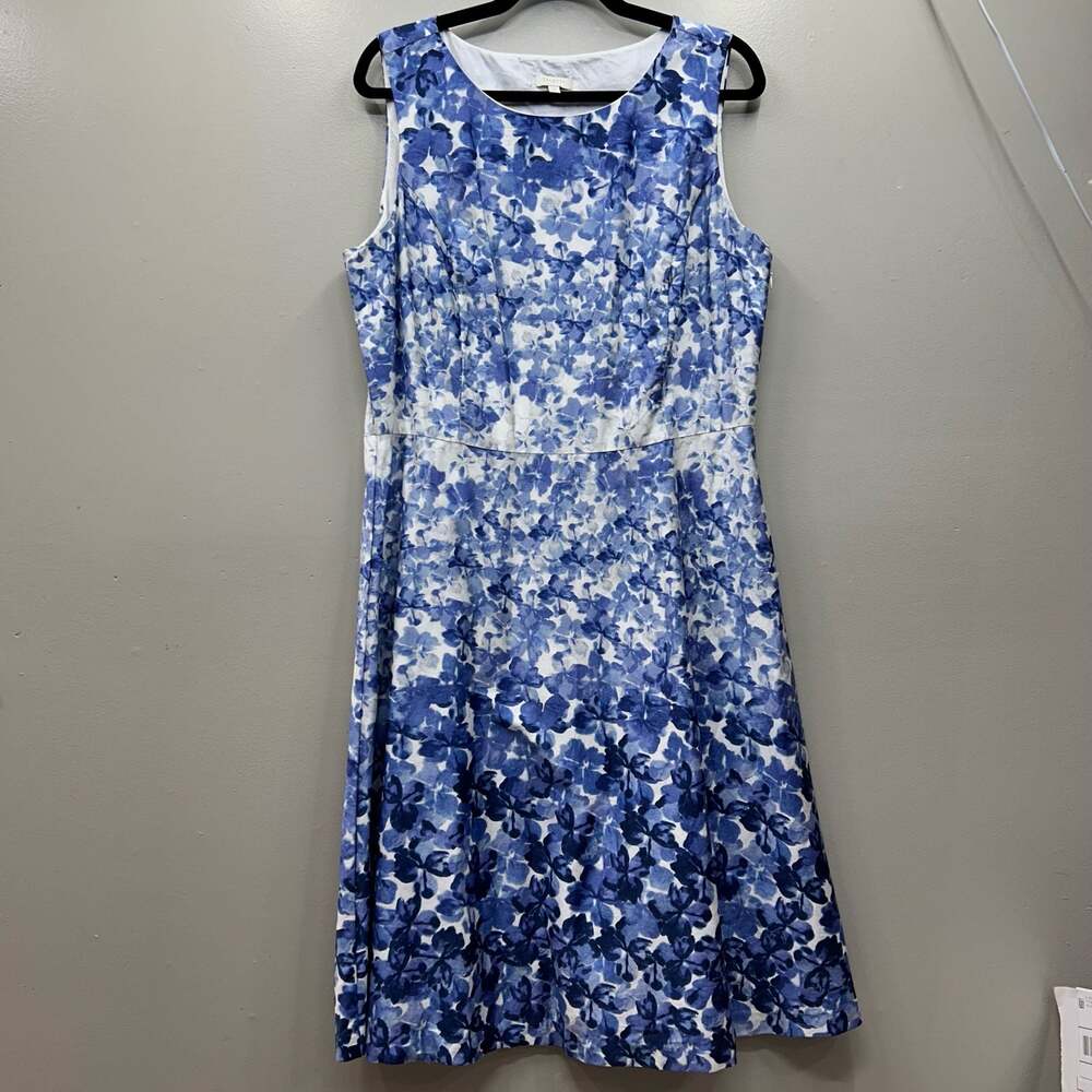 Talbots Blue Floral Watercolor Cotton Sleeveless Fit & Flare Dress